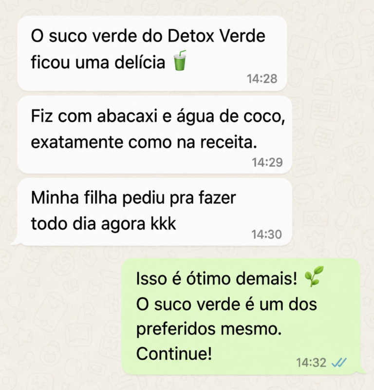Depoimento sobre suco verde do Detox Verde aprovado pela familia